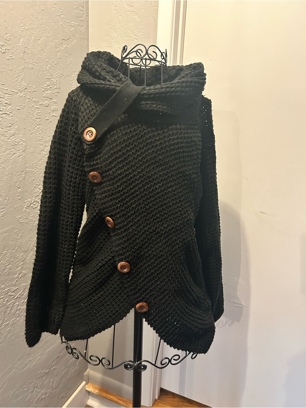 Chunky Black Knit Button-Up Cardigan